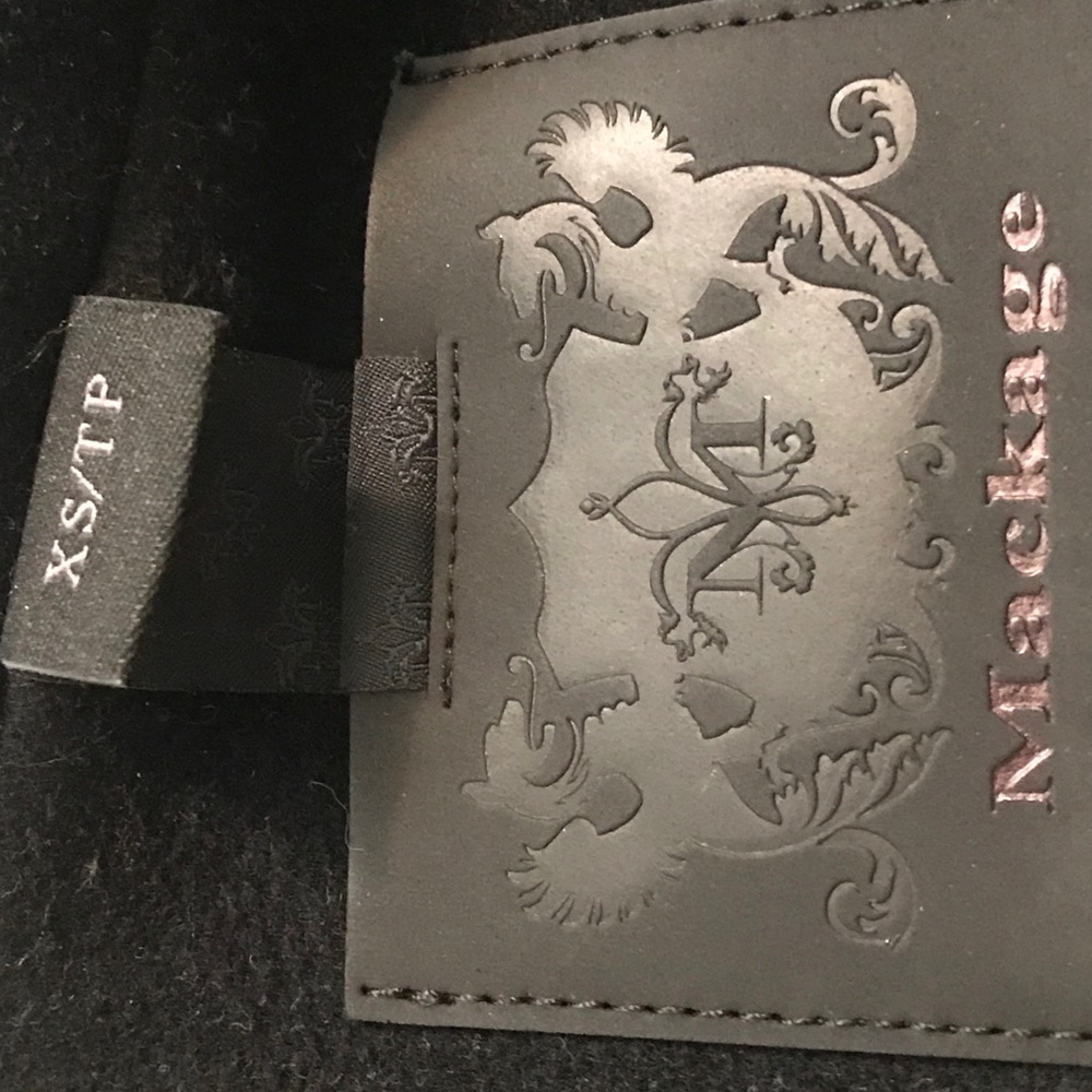 Mackage black wool pea coat with leather trim - Picture 3 of 6